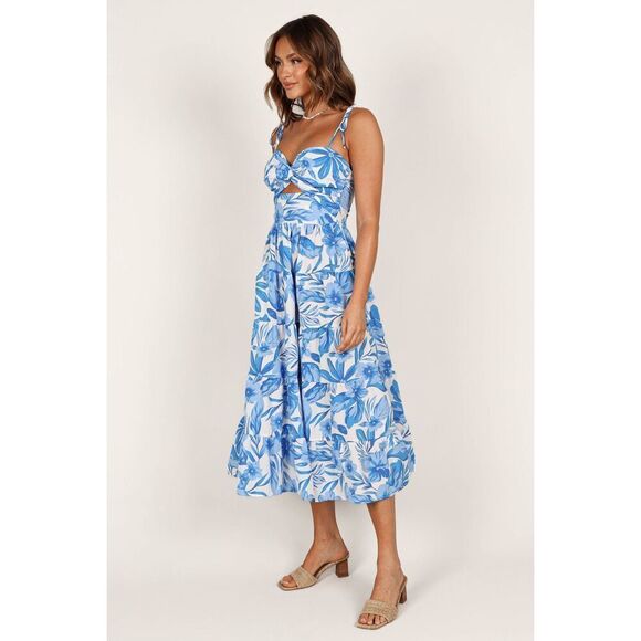 Petal & Pup Womens Blue White Rose Floral Tie Strap Tiered Midi Dress Large NWOT - Picture 3 of 9